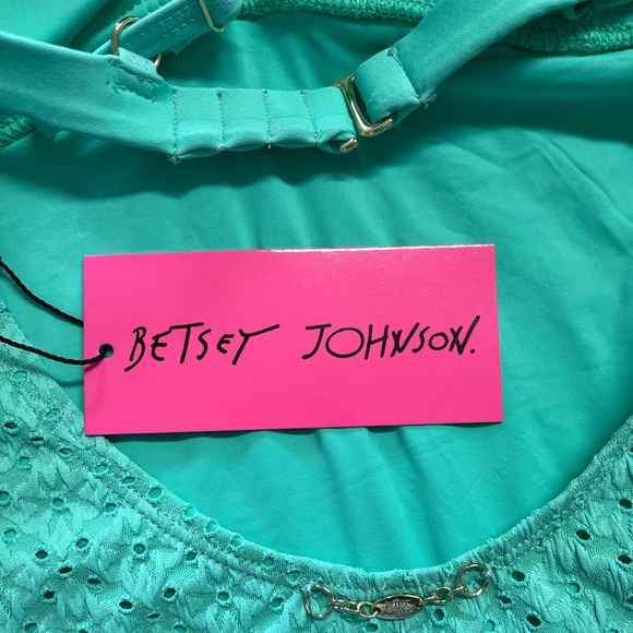 Betsy Johnson “Biscay” Green 1 Piece Ruffle Strap Eyelet Swimsuit - Picture 9 of 15